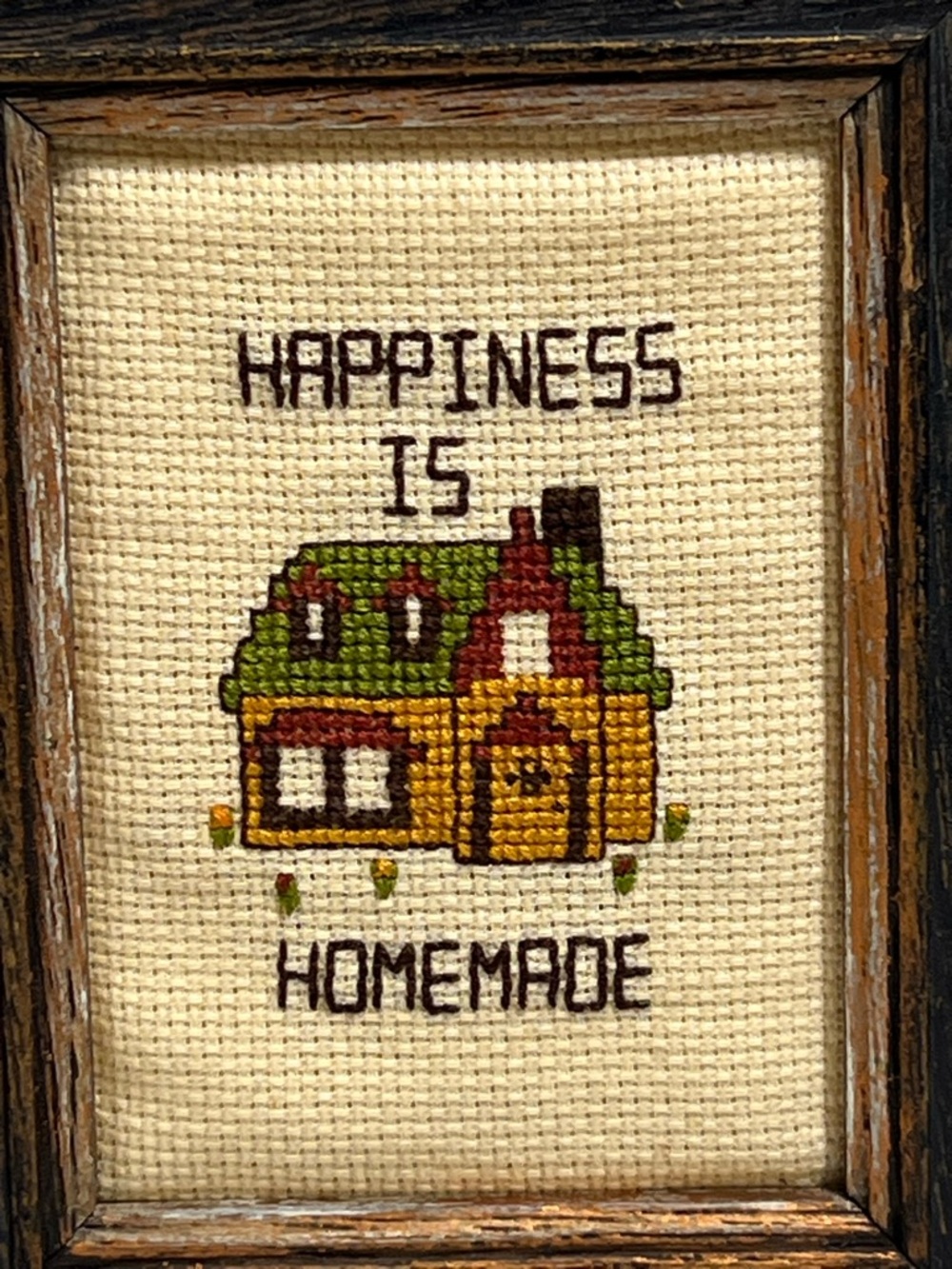 VTG Mini Framed Cross-Stitch Small House Happiness Is Homemade - Picture 2 of 11